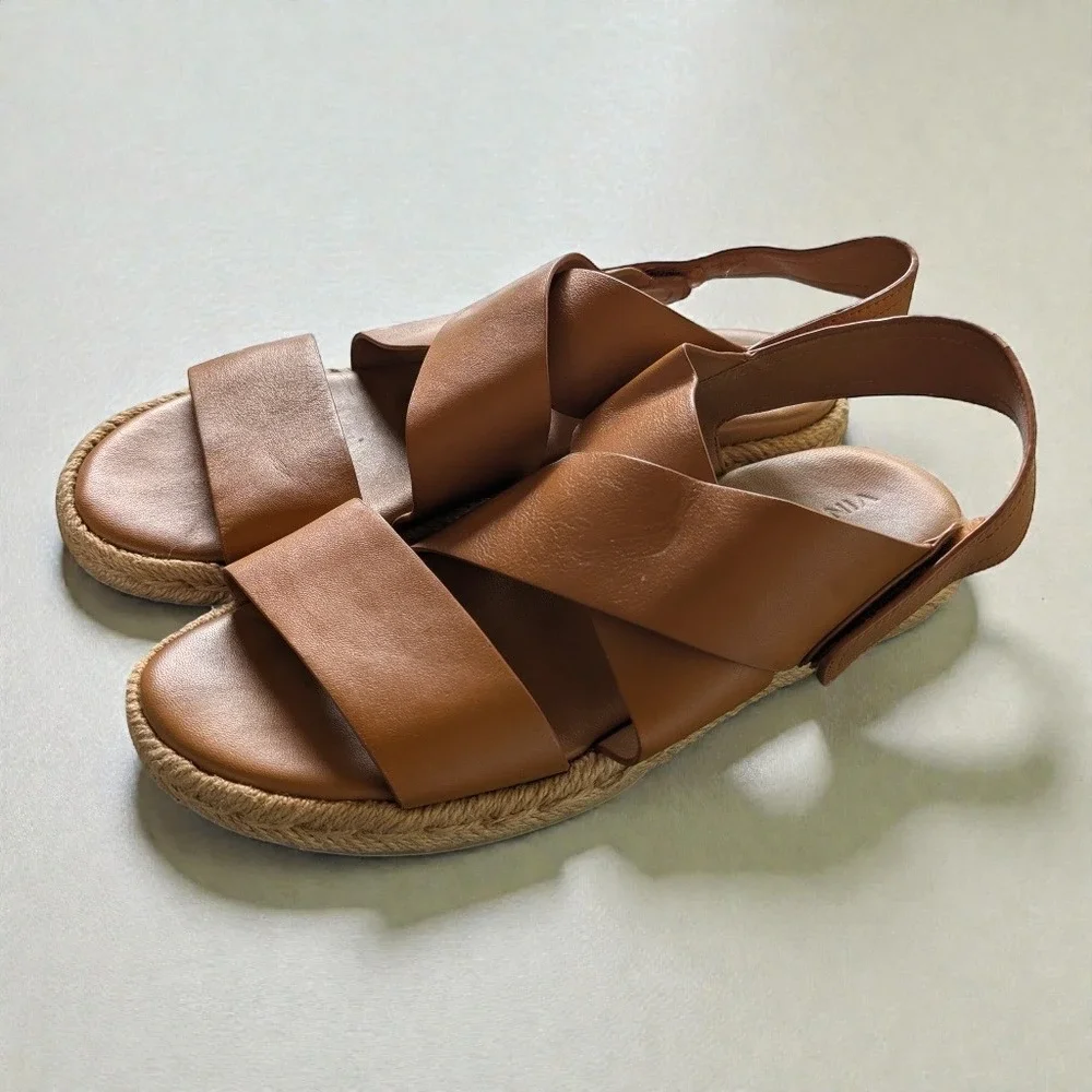 Vince Tenison Leather Espadrille Sandals Hazelnut Slingback Sz 8
